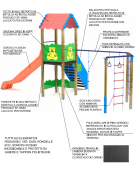 Torre con scivolo in polietilene rotazionale e palestra - cm 261x680x360h