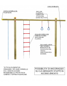Struttura con anelli, scala e corda con pali in legno lamellare e calotta in plastica - cm 454x21x262h