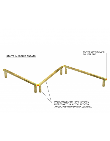 Tripla asse di equilibrio per esercizi  ginnici con pali in legno lamellare e calotta in plastica - cm 490x330x49h