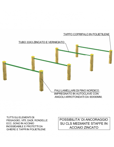 Attrezzo ad ostacoli per esercizi  ginnici con pali in legno lamellare e calotta in plastica - cm 460x192x72h