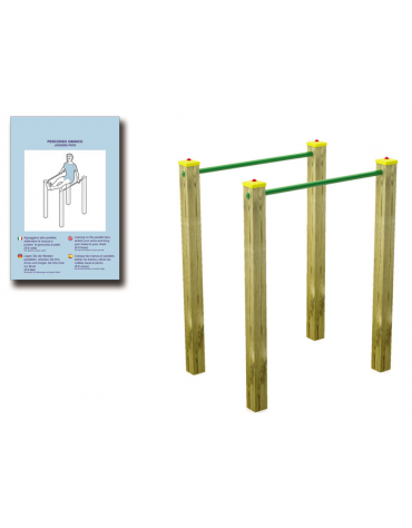 Parallele per esercizi  ginnici con pali in legno lamellare e calotta in plastica - cm 110x80x142h