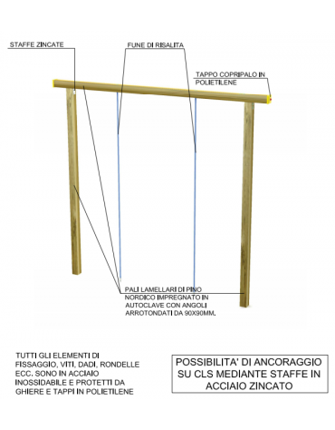 Struttura per arrampicata in legno lamellare e protezione in plastica - cm 305x10x269h