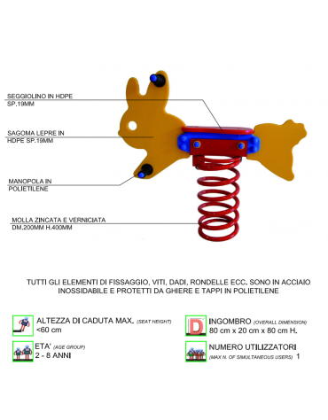 Gioco a molla lepre con sagoma in polietilene HDPE ad alta densità - cm 80x20x80h