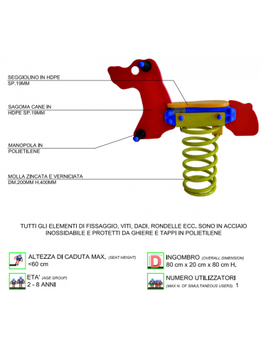 Gioco a molla cane con sagoma in polietilene HDPE ad alta densità - cm 80x20x80h