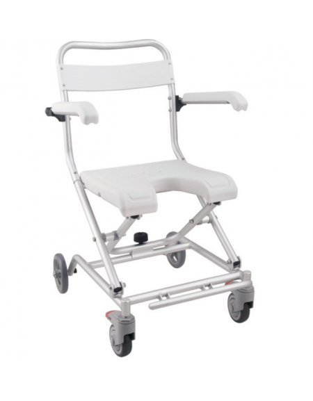 Sedia da doccia pieghevole a rotelle in alluminio con seduta in