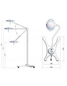 Lampada PENTALED a 12 riflettori ellittici - su carrello, luce fredda 100.000 Lux