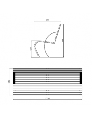 Panchina con schienale in acciaio zincato e verniciato, con legno di pino - cm 175x66x86,4h