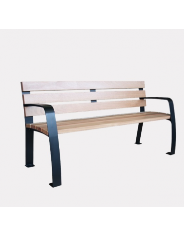 Panchina con schienale, con seduta in legno di pino e struttura in acciaio zincata e verniciata - cm 180x60,2x80,5h
