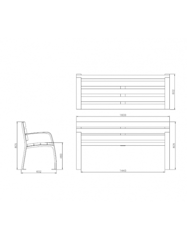 Panchina con schienale, con seduta in legno di pino e struttura in acciaio zincata e verniciata - cm 180x60,2x80,5h