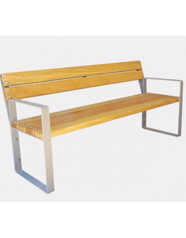Panchina in acciaio e legno con seduta e schienale in legno di pino - cm 180x60,6x83,8h