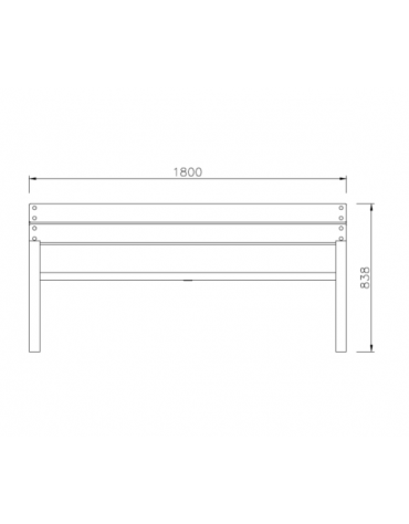 Panchina in acciaio e legno con seduta e schienale in legno di pino - cm 180x60,6x83,8h