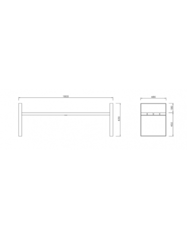 Panchina Simply senza schienale in acciaio e legno con seduta legno di pino - cm 180x48,5x63h