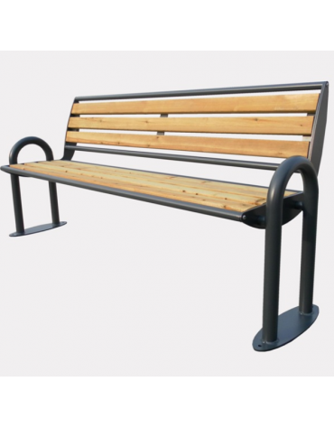 Panchina con schienale, in acciaio zincato e verniciato, seduta e schienale con doghe in legno di pino - cm 179,6x60,7x82,4h