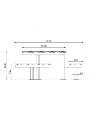Set composto da un tavolo e tre panchine piane in acciaio zincato e verniciato con legno di pregio - cm 226,2x195,9x45h