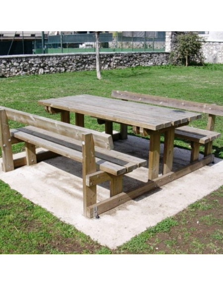 Set tavolo e 2 panche con schienale per pic-nic realizzato in legno di pino  impregnato in autoclave - cm 210x82h 