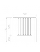 Cestino portarifiuti senza coperchio con listelli in legno e base in cemento cm 73x54x75h