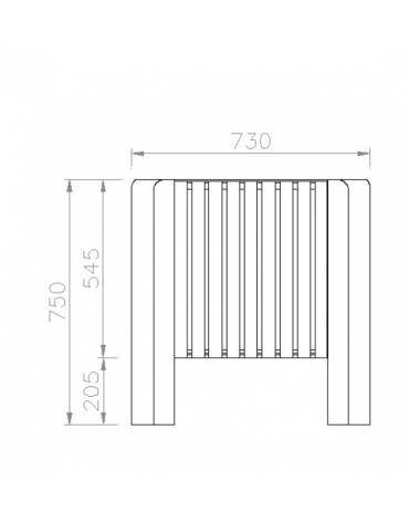 Cestino portarifiuti senza coperchio con listelli in legno e base in cemento cm 73x54x75h