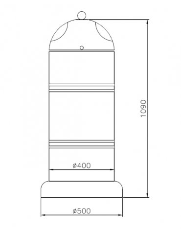 Cestino di forma cilindrica in acciaio zincato e verniciato, Con base in cemento - cm Ø 40x109h