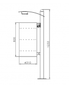 Cestino portarifiuti con paletto da tassellare, in acciaio inox, coperchio con posacenere - cm 34x49x123,3h