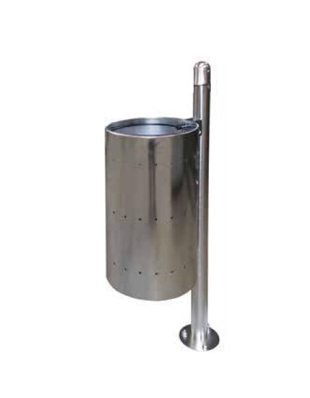 Cestino potarifiuti con paletto da inghisare, in acciaio inox, senza coperchio - cm 34x49x123,3h