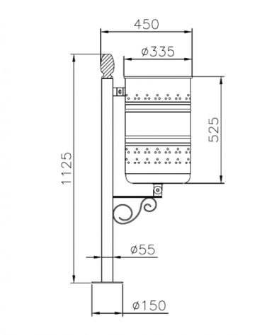 Cestino portarifiuti di forma cilindrica da inghisare in acciaio zincato e verniciato, con anello reggisacco - cm45x33,5x112,5h