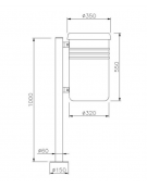 Cestino portarifiuti a forma cilindrica con nervature in acciaio, da inghisare - cm Ø 35x104,4h