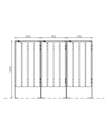 Cestone per la raccolta differenziata a 3 settori in acciaio con doghe in legno di pino - cm 135x45x100h