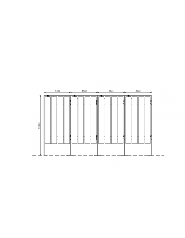 Cestone per la raccolta differenziata a 4 settori in acciaio con doghe in legno di pino - cm 180x45x100h