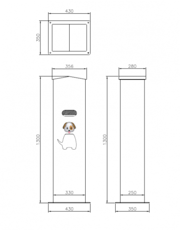 Totem per la raccolta di deiezioni canine, distributore di sacchetti e cestino per lo smaltimento - cm 43x35x130h