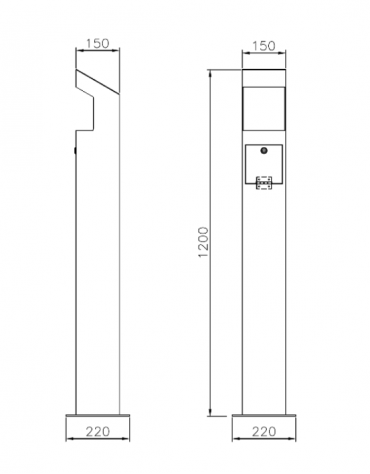 Spegnisigarette realizzato in acciaio zincato e verniciato di forma in tubolare di acciaio. Da tassellare - cm 22x22x120h