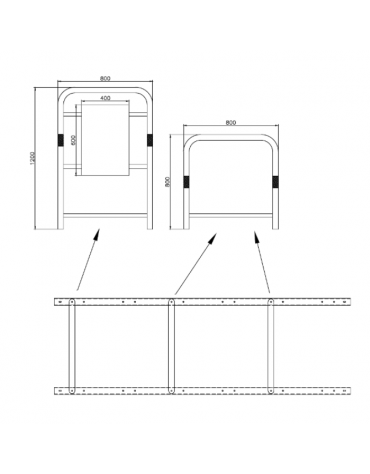 Portabici singolo a 3 posti, realizzato in acciaio zincato e verniciato. Da tassellare - cm 250x125h