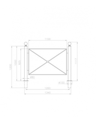 Barriera in tubolare acciaio zincato e verniciato. Supporto di testa da inghisare - cm 134x131,7h