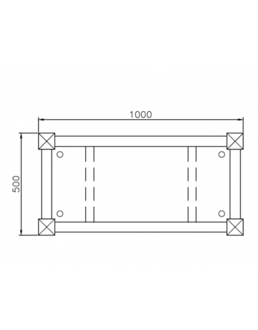 Fioriera in tubolare quadro con decori a forma rettangolare ricavati da torneria e traversi in tubo quadro - cm 100x50x60h