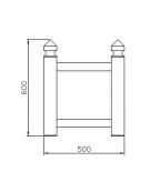 Fioriera in tubolare quadro con decori a forma rettangolare ricavati da torneria e traversi in tubo quadro - cm 100x50x60h