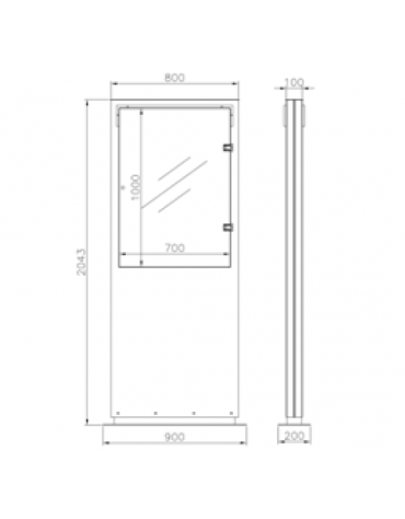 Bacheca  in acciaio inox, con superficie espositiva protetta da vetro. Da tassellare - cm 90x204,3h