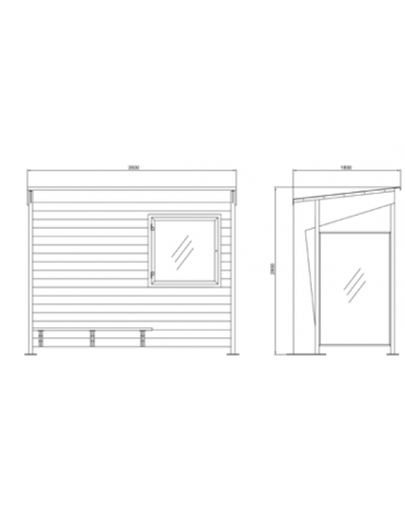 Pensilina in acciaio e legno con copertura in lamiera e parete di fondo rivestila in legno - cm 350x180x280h