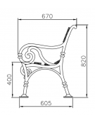 Panchina con struttura in ghisa, seduta e schienale con doghe in legno di pino. Da tassellare - cm 166x67x82h