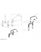 Biforo a lavello con raccordi, canna a "C" Ø mm 18 , maniglia Pino - mm 250x315h