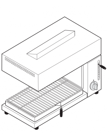 Salamandra passante a gas con piano di cottura mobile -  sup. di cottura cm 57,5x40 - dim. tot. cm 75x40x46h