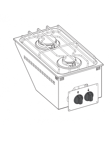 Cucina a gas, da incasso, 2 fuochi con potenza max 1x3,3 kw + 1x5,2 kw - cm 35x60x10h