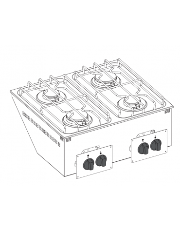 Cucina a gas, da incasso, 4 fuochi con potenza max 2x3,3 kw + 2x5,2 kw  - cm 70x60x10h