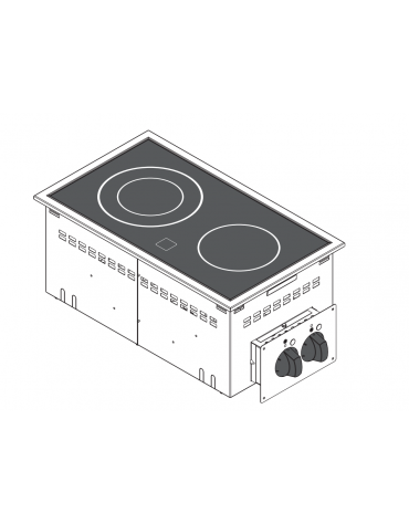 Piano di cottura elettrico in vetroceramica, da incasso, 2 piastre, con potenza 1x1,8 + 1x2,5 n°x kW  - cm 35x60x26,6h