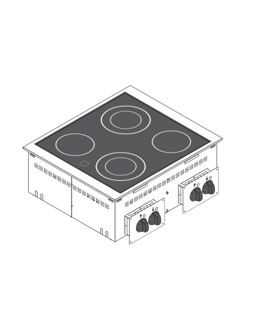 Piano di cottura elettrico in vetroceramica, da incasso, 4 piastre, con potenza 2x1,8 + 2x2,5 n°x kW  - cm 70x60x26,6h