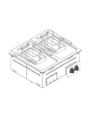 Friggitrice elettrica da incasso, vasca AISI 304 dim. cm 22,5x34x22,5h x 2 - 8 + 8 lt - dim tot. cm 70x60x30