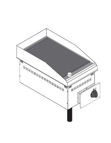 Fry top elettrico da incasso, piastra rigata, range temp. 50÷320 °C - sup. di cottura cm 34,6x56,4  - dim. 35x60x26,6h