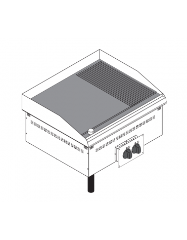 Fry top elettrico da incasso, a 1/3 piastra rigata, range temp. 50÷320 °C - sup. di cottura cm 69,6x56,4  - dim. 70x60x26,6h