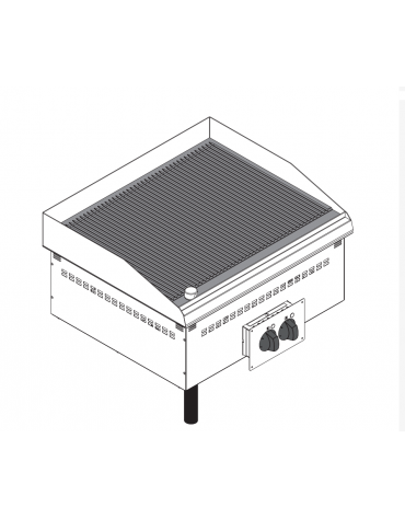 Fry top elettrico da incasso, piastra tutta rigata, range temp. 50÷320 °C - sup. di cottura cm 69,6x56,4  - dim. 70x60x26,6h