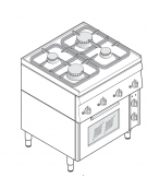 Cucina a gas 4 fuochi su forno elettrico ventilato a convezione monofase con 1 griglia e 1 teglia - cm 70x60x85h