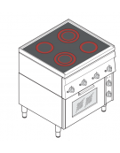 Cucina elettrica in vetroceramica, trifase-11,1kw, 4 piani di cottura, forno elettrico ventilato - cm 70x60x85h