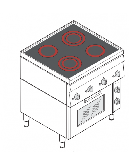 Cucina elettrica con 4 piastre in vetroceramica e forno ventilato 18.85 kW  80x70x85h cm - Profondità 70 cm - Vetroceramica - Cucine Professionali -  Cottura professionale - Linee Professionali